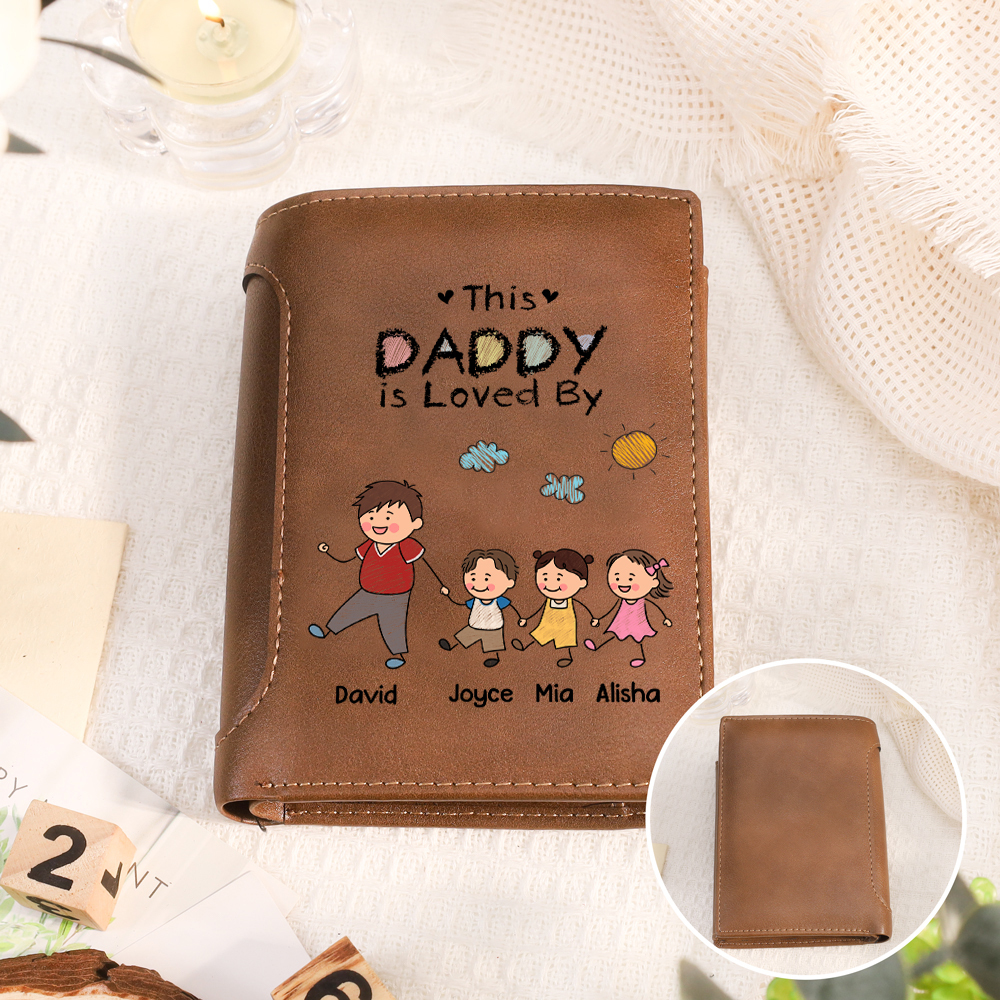 Personalized Leather Wallet for Dad Custom with 1–8 Kids’ Names and Child Figures – PU Leather Wallet, Practical Father’s Day and Birthday Gift for Dad from the Kids | Jessemade