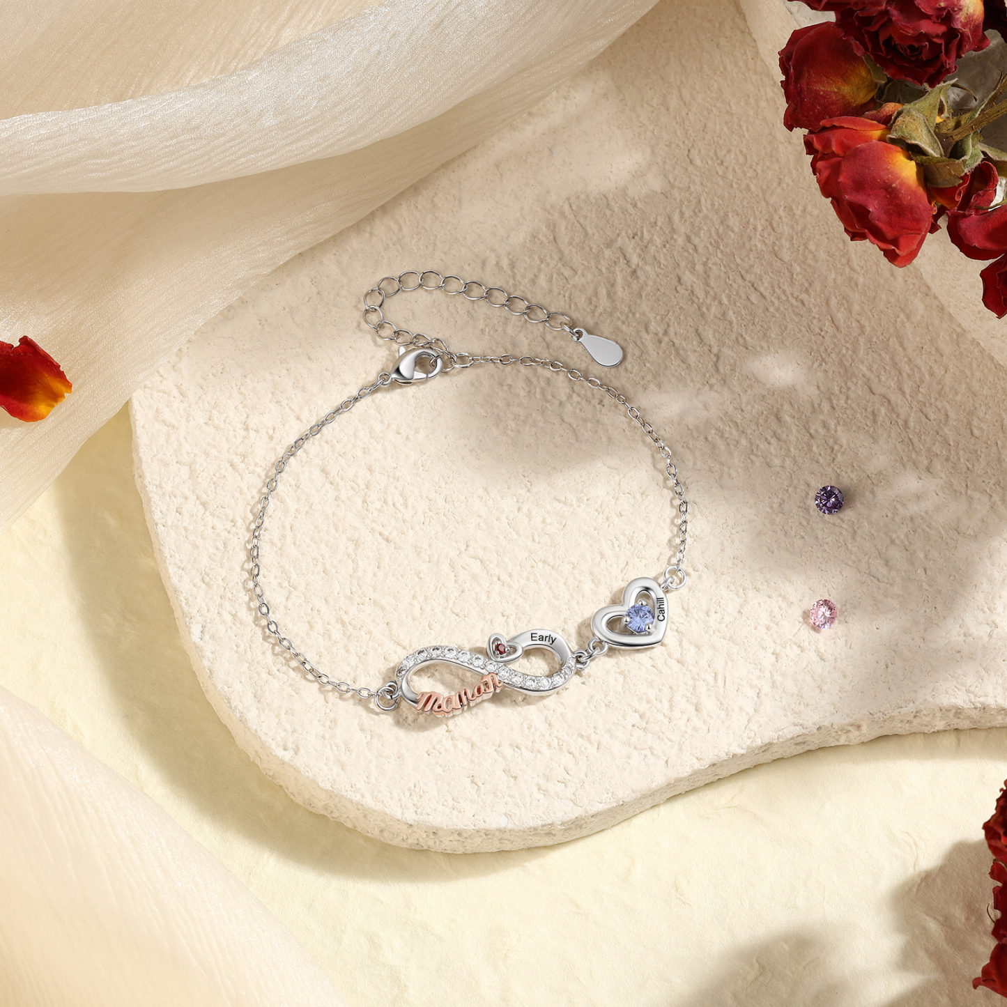 Personalized Infinity Heart Bracelet Mom Birthstones Bracelet Customized With 2–6 Names