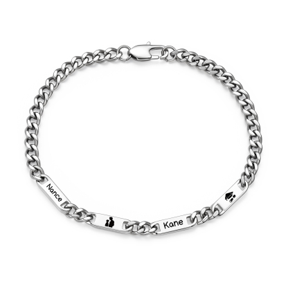 Personalized Cuban Link Bracelet For Men Customized with 2-6 Name Stainless Steel