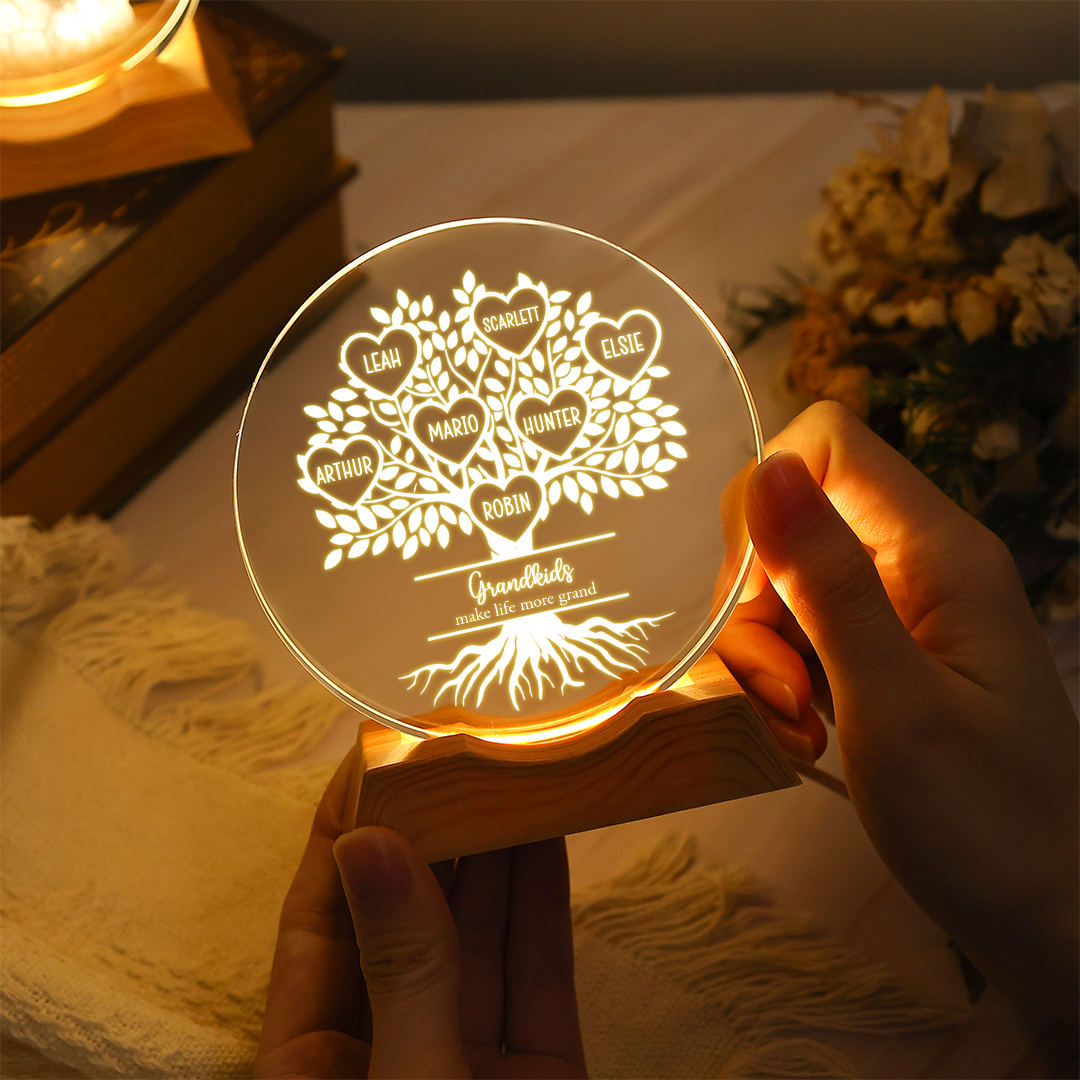 Personalized Crystal LED Night Light Family Tree Custom with 1–10 Names