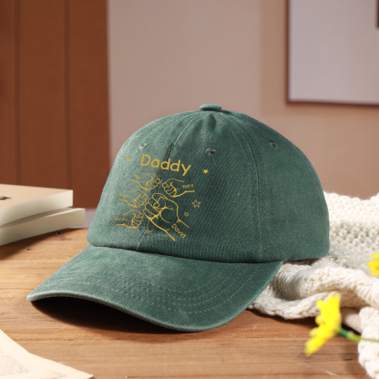 Personalized Washed Denim Baseball Cap Customized with 1-10 Names and Fist Bumps