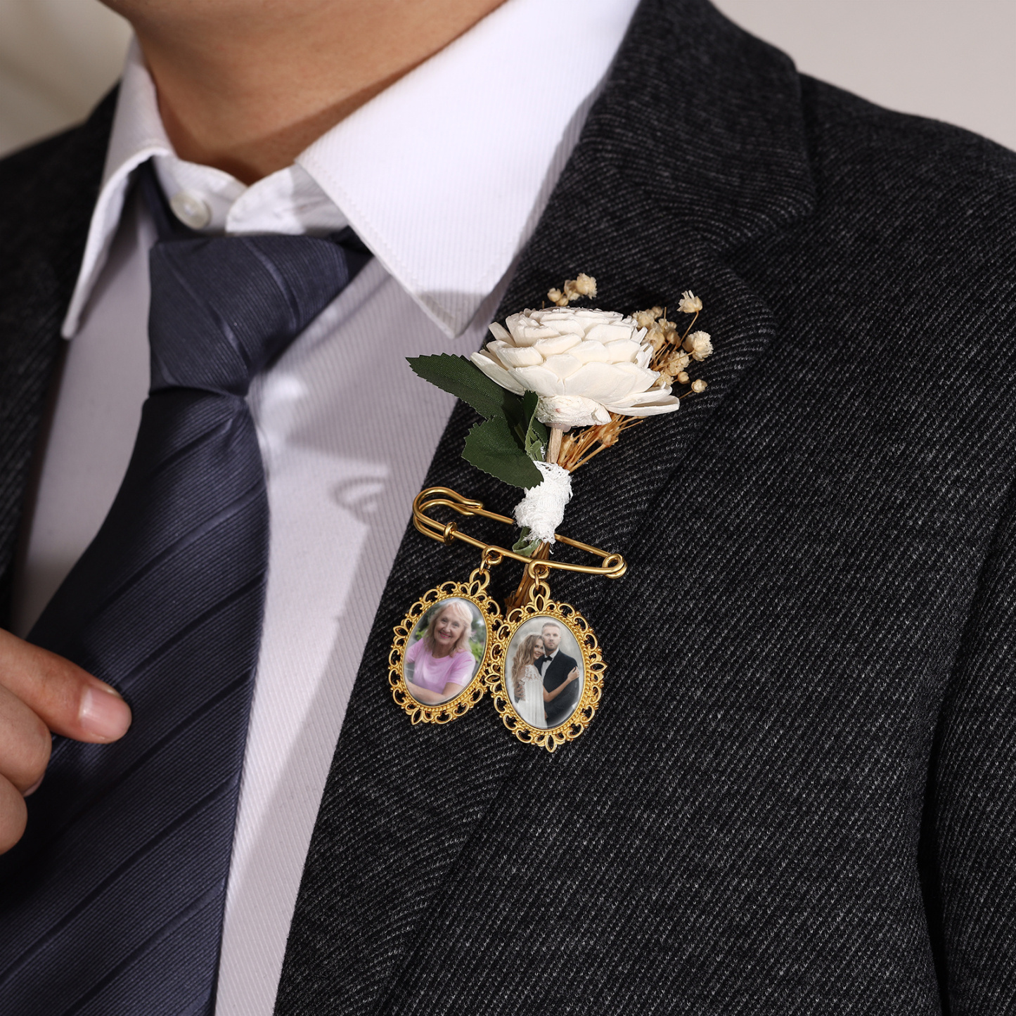 Personalized Wedding Photo Brooch Memorial Bridal Bouquet Groom Lapel Pin