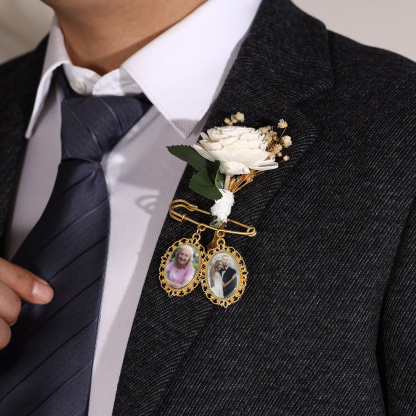Personalized Wedding Photo Brooch Memorial Bridal Bouquet Groom Lapel Pin