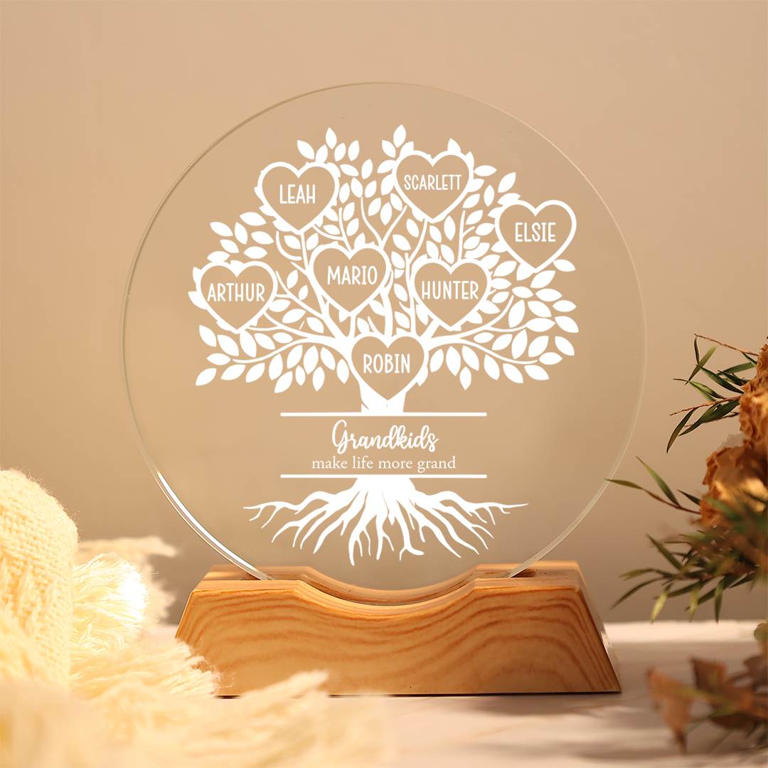 Personalized Crystal LED Night Light Family Tree Custom with 1–10 Names