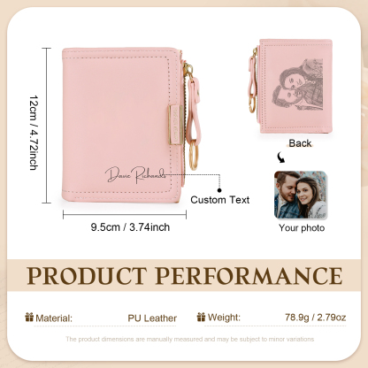 Personalized Leather Zippered Wallet Custom With Photo And Engraved Name