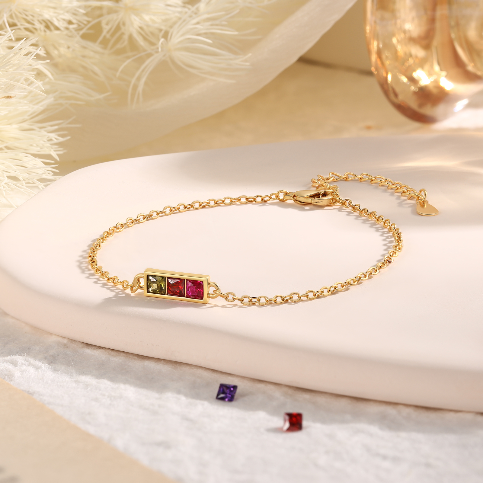 S925 Sterling Silver Family Birthstone Bracelet Customizable with 1–6 Stones Minimalist Gold Bracelet