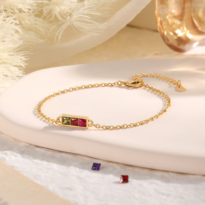 S925 Sterling Silver Family Birthstone Bracelet Customizable with 1–6 Stones Minimalist Gold Bracelet
