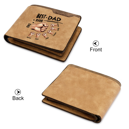 Best Dad Ever - Personalized Leather Wallet Custom 2-7 Names and Fist Bump| Father's Day Gift for Dad | Jessemade