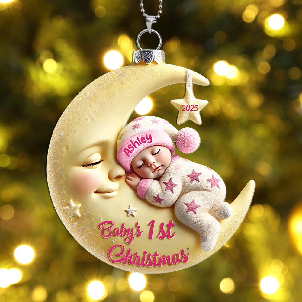 Personalized Baby's 1st Christmas Moon & Stars Ornament
