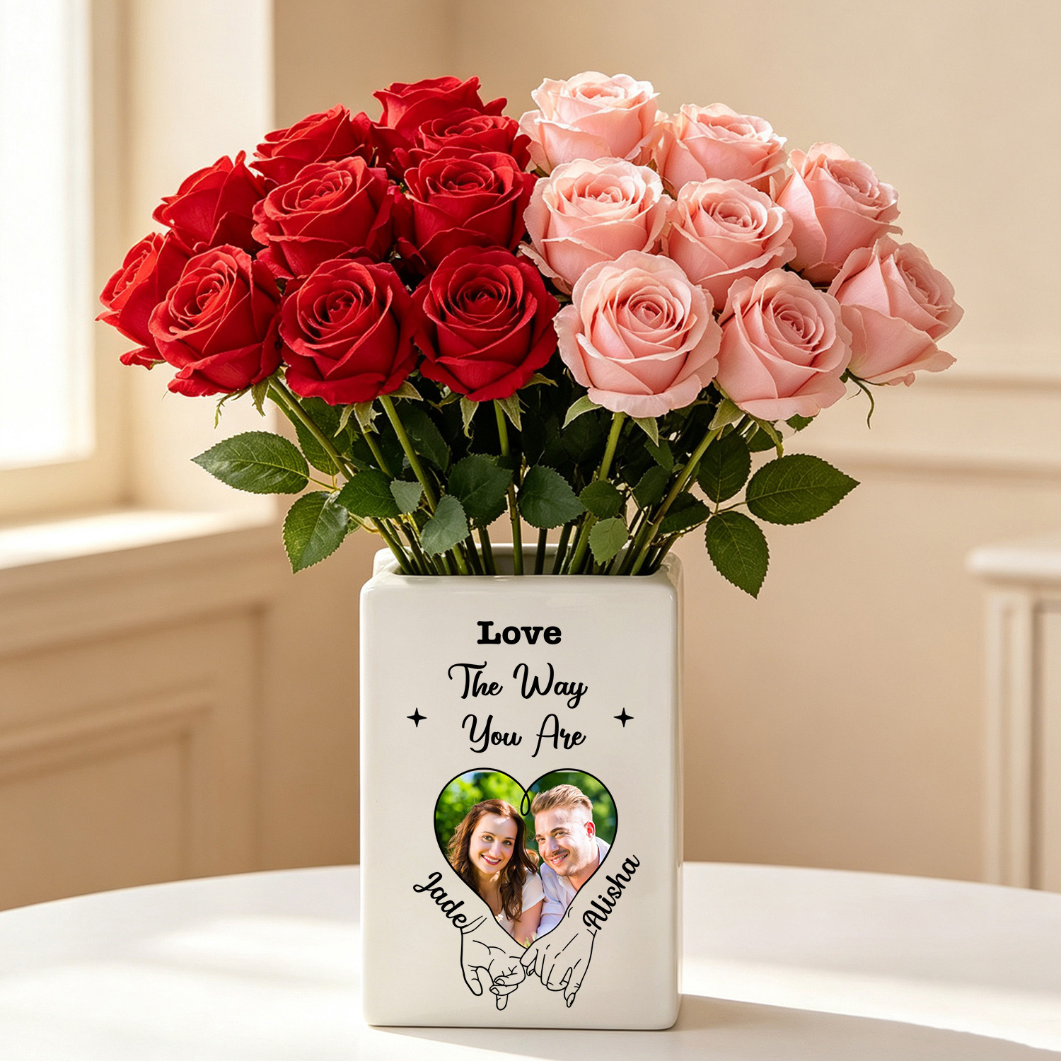 Personalized Heart Photo Book-Shaped Ceramic Vase for a Couple