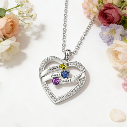 Personalized Heart Birthstones Necklace Custom With 3–5 Children’s Names