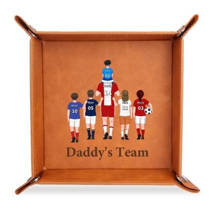 Personalized Leather Valet Tray Soccer Family Customized with 1-8 Names Gift For Dad Or Grandpa