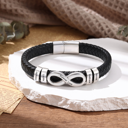 Personalized Infinity Men Bracelet Custom with 2–6 Names Braided Leather Bracelet