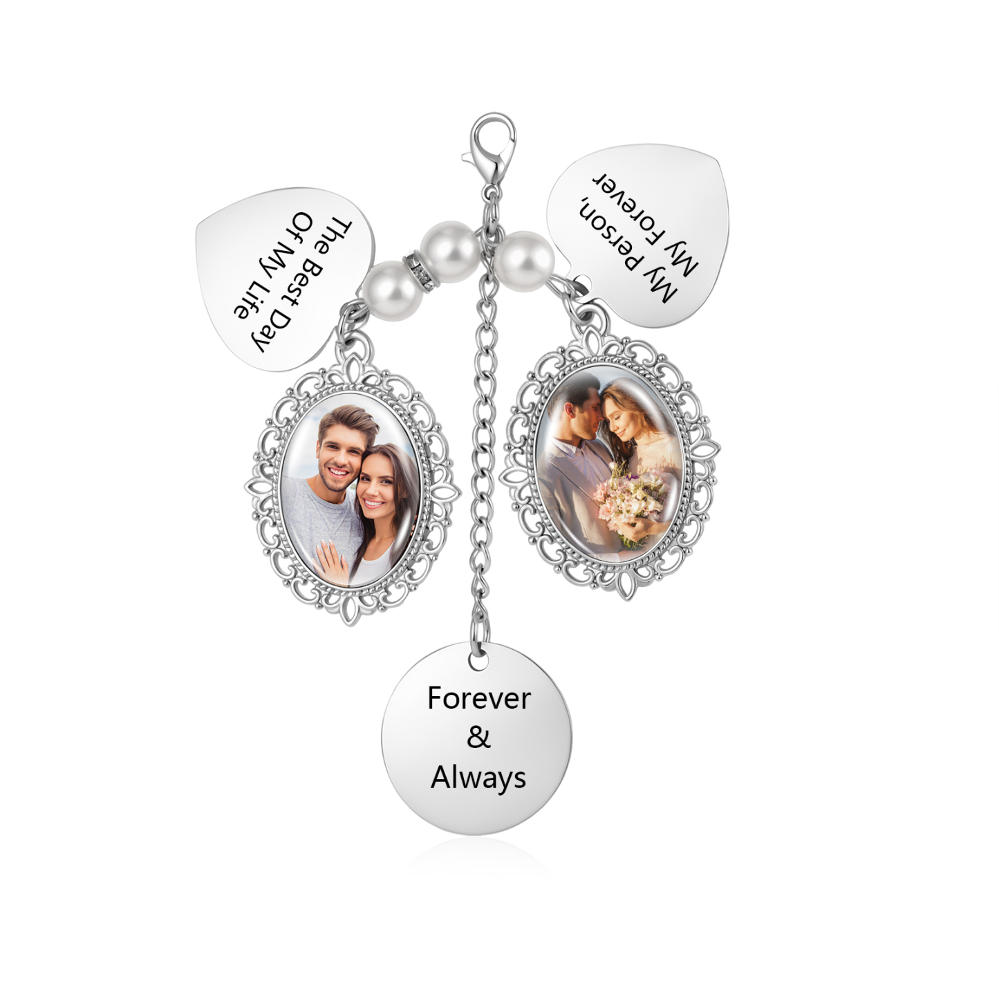 Personalized Memorial Bouquet Charm with Pearl Beads Custom 1-4 Photos