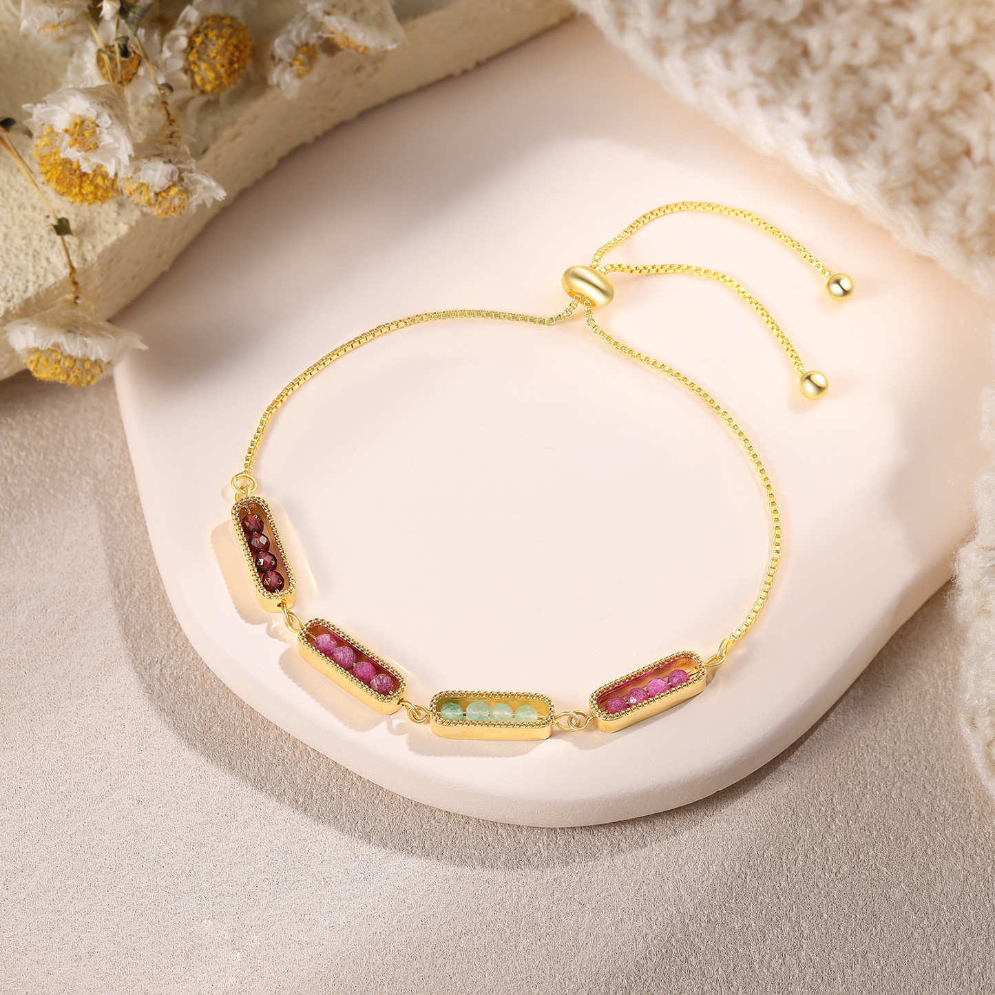 Personalized Bar Bracelet With Birthstone Adjustable Minimalist Design for Women