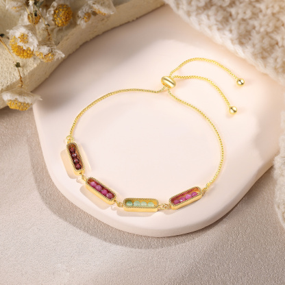 Personalized Bar Bracelet With Birthstone Adjustable Minimalist Design for Women