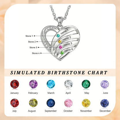 Personalized Heart Birthstones Necklace Customized With 3–5 Names And Stones