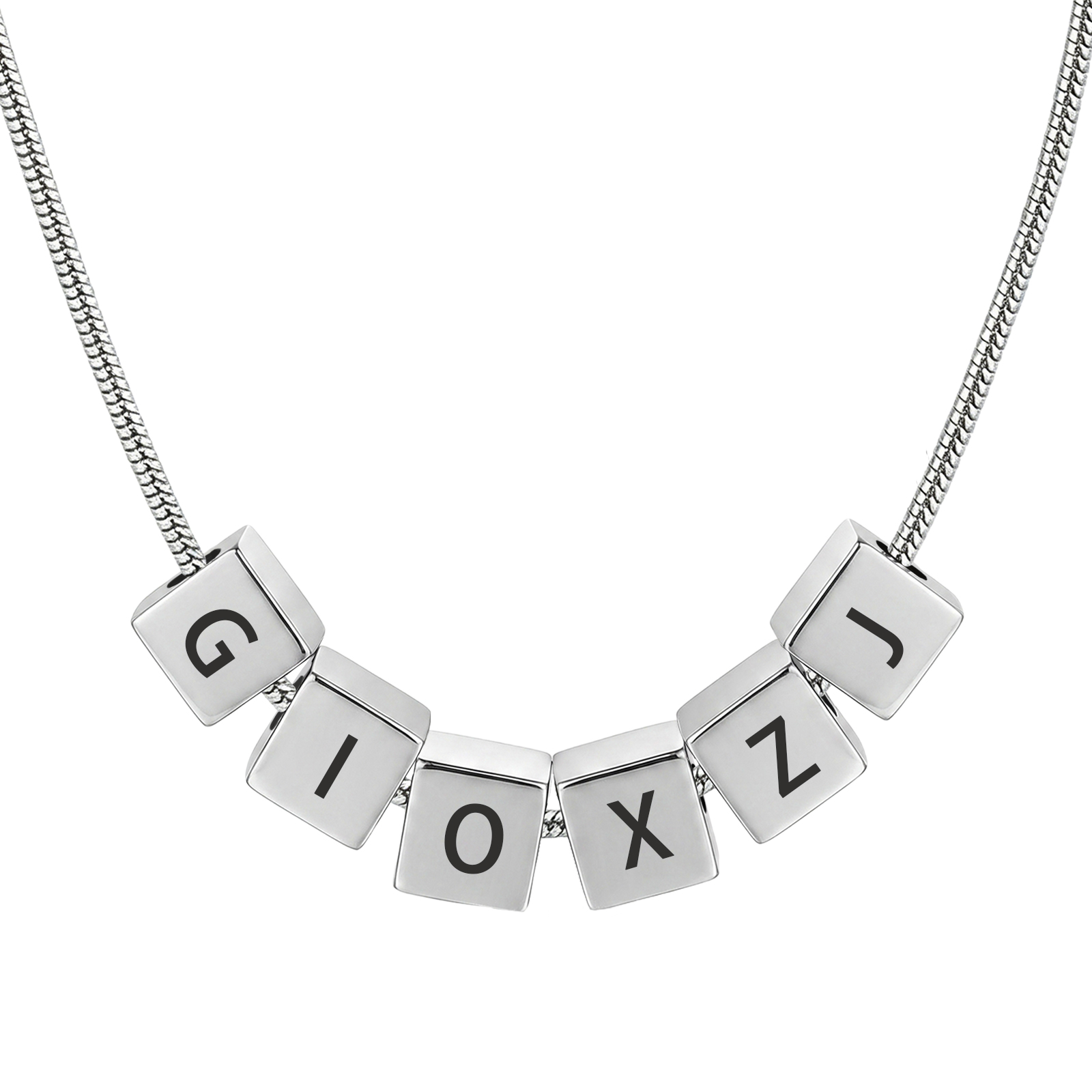 Personalized Men's Stainless Steel Necklace With Letter Cube Gift For Him