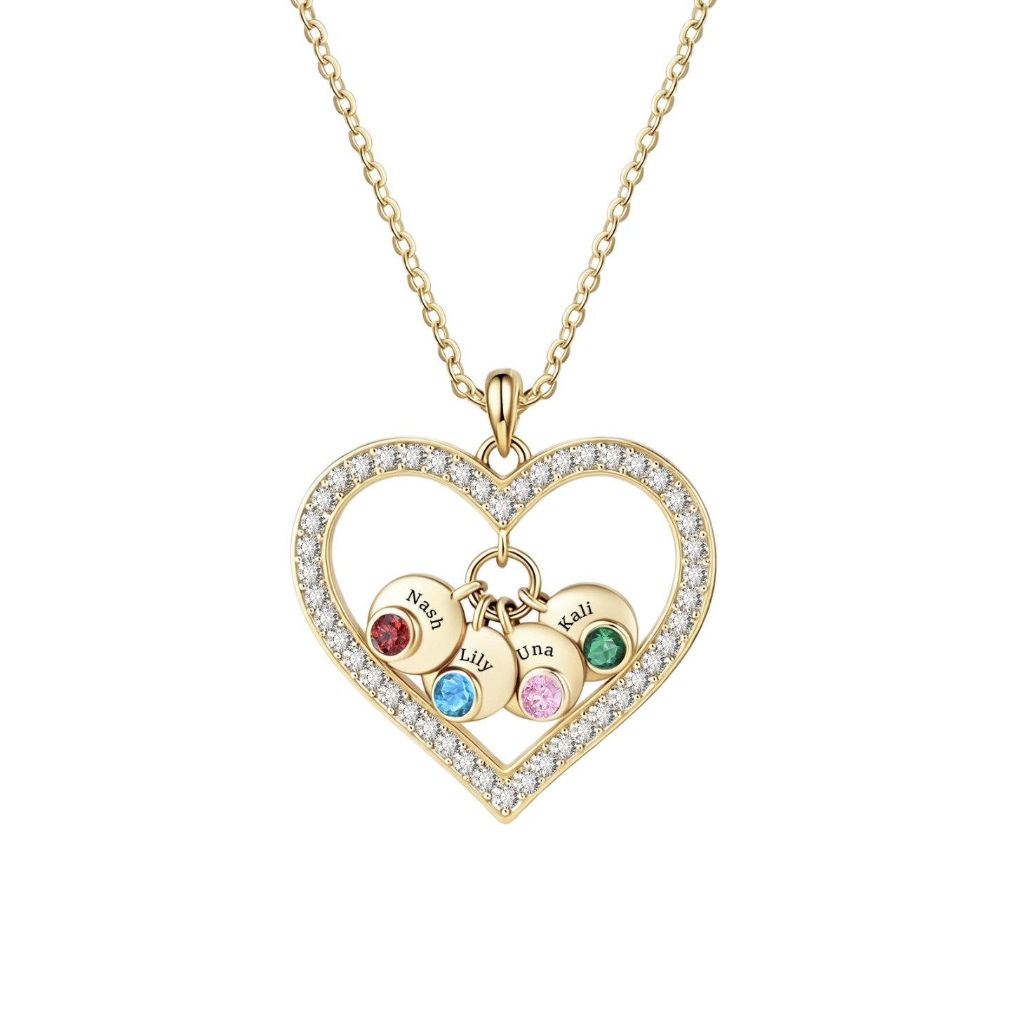 Personalized Heart Pendant Necklace Custom With 1-5 Names Birthstones