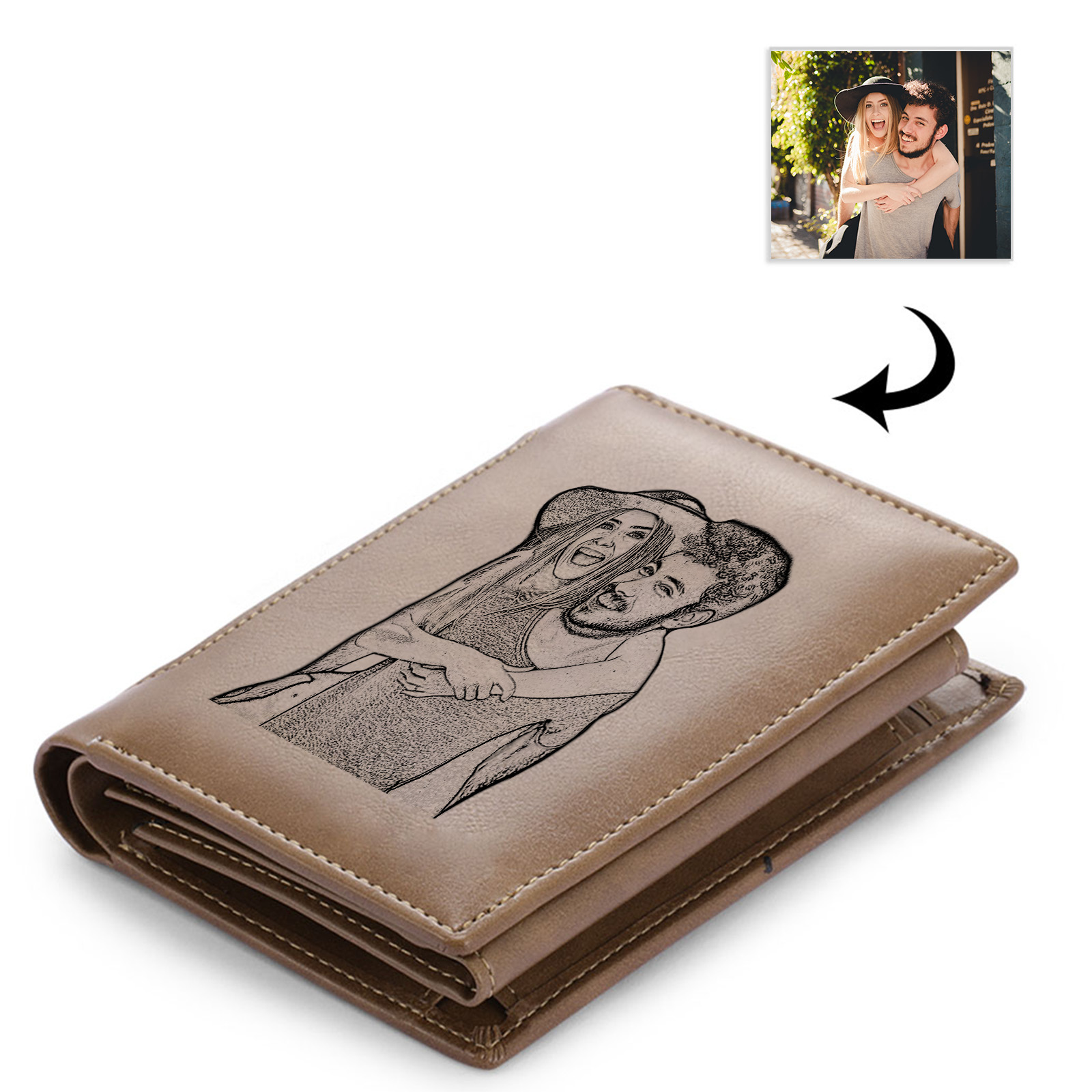 Personalized Men's Leather Wallet with Photo Couple's Pinky Promise Trifold Wallet