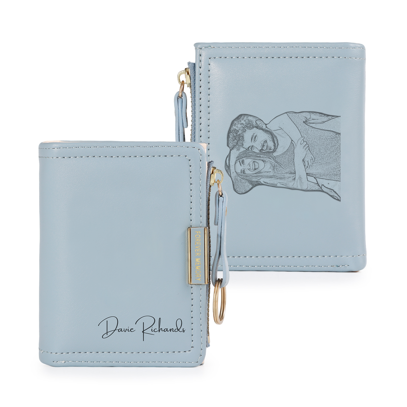 Personalized Leather Zippered Wallet Custom With Photo And Engraved Name