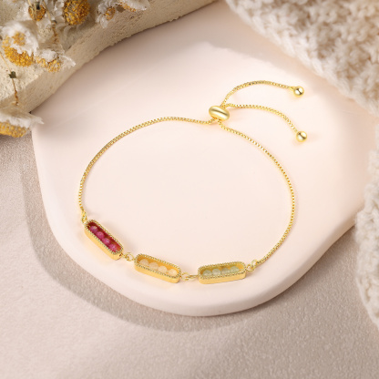 Personalized Bar Bracelet With Birthstone Adjustable Minimalist Design for Women