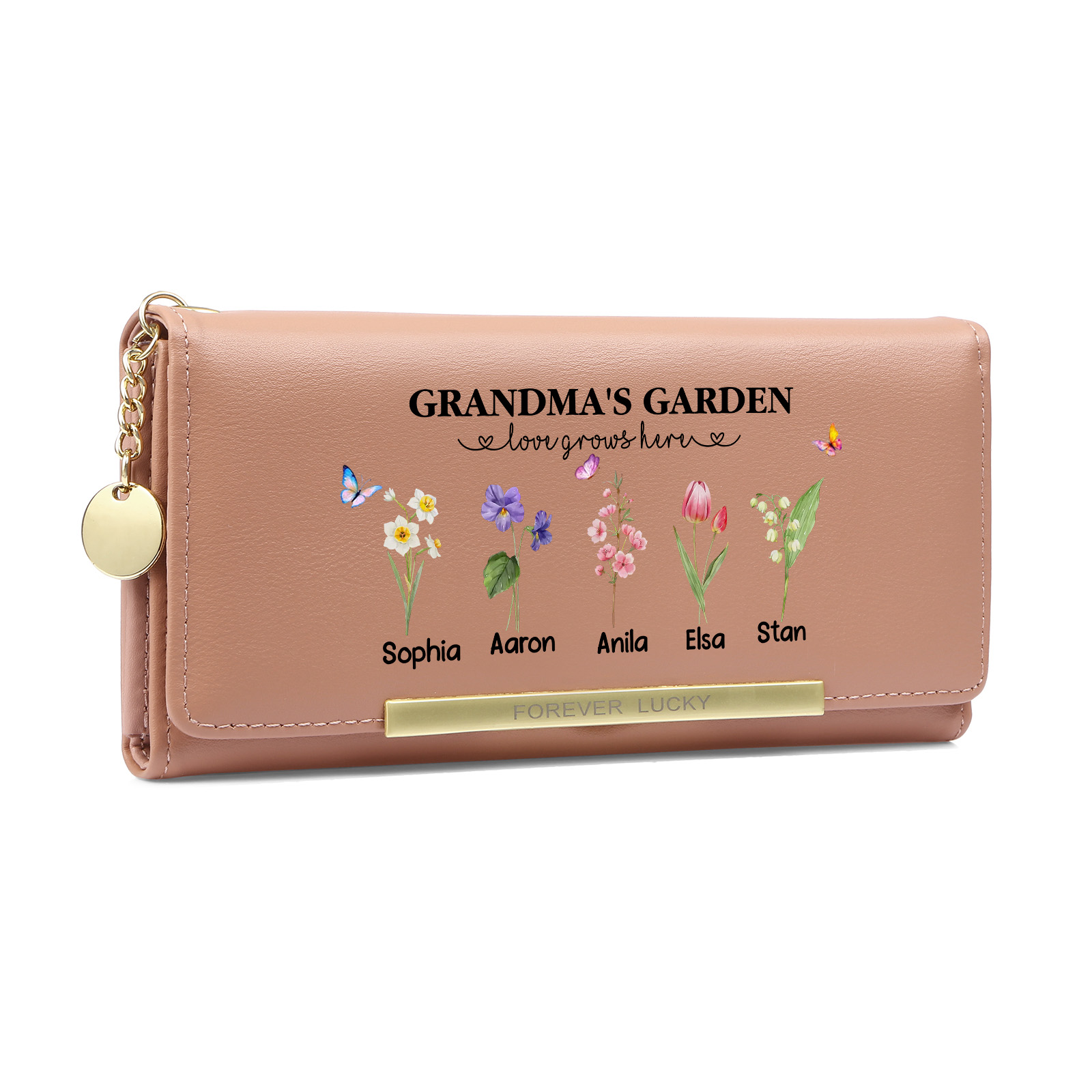 Grandparents Day Grandma Wallet Custom 1-6 Birth Flowers Names Mother’s Day Gift | Jessemade