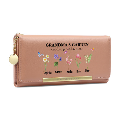 Grandparents Day Grandma Wallet Custom 1-6 Birth Flowers Names Mother’s Day Gift | Jessemade