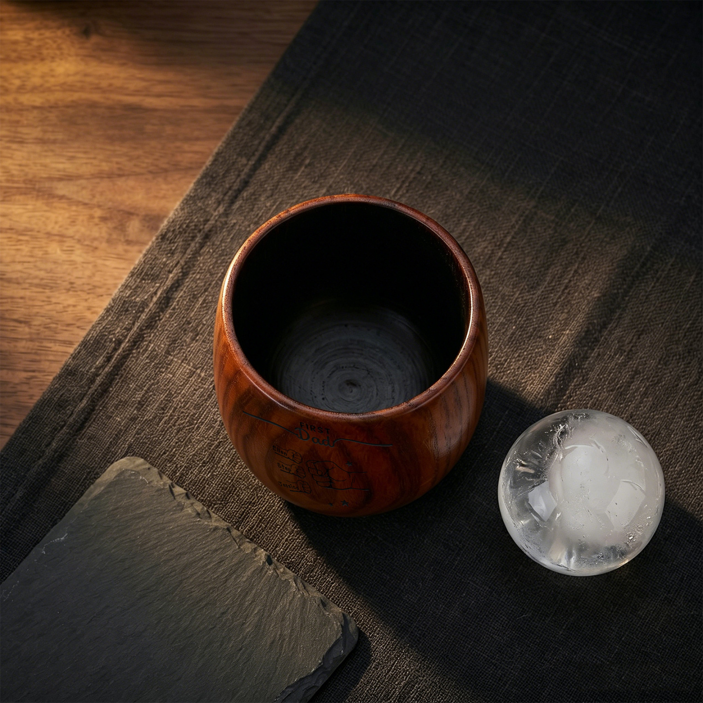 Personalized Wooden Whiskey Cup for Dad Grandpa Customized with 2-12 Names and Fist Bumps