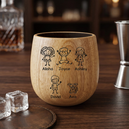 Personalized Wooden Whiskey Tumbler Engraved Mug Customized with 1-8 Kids Names