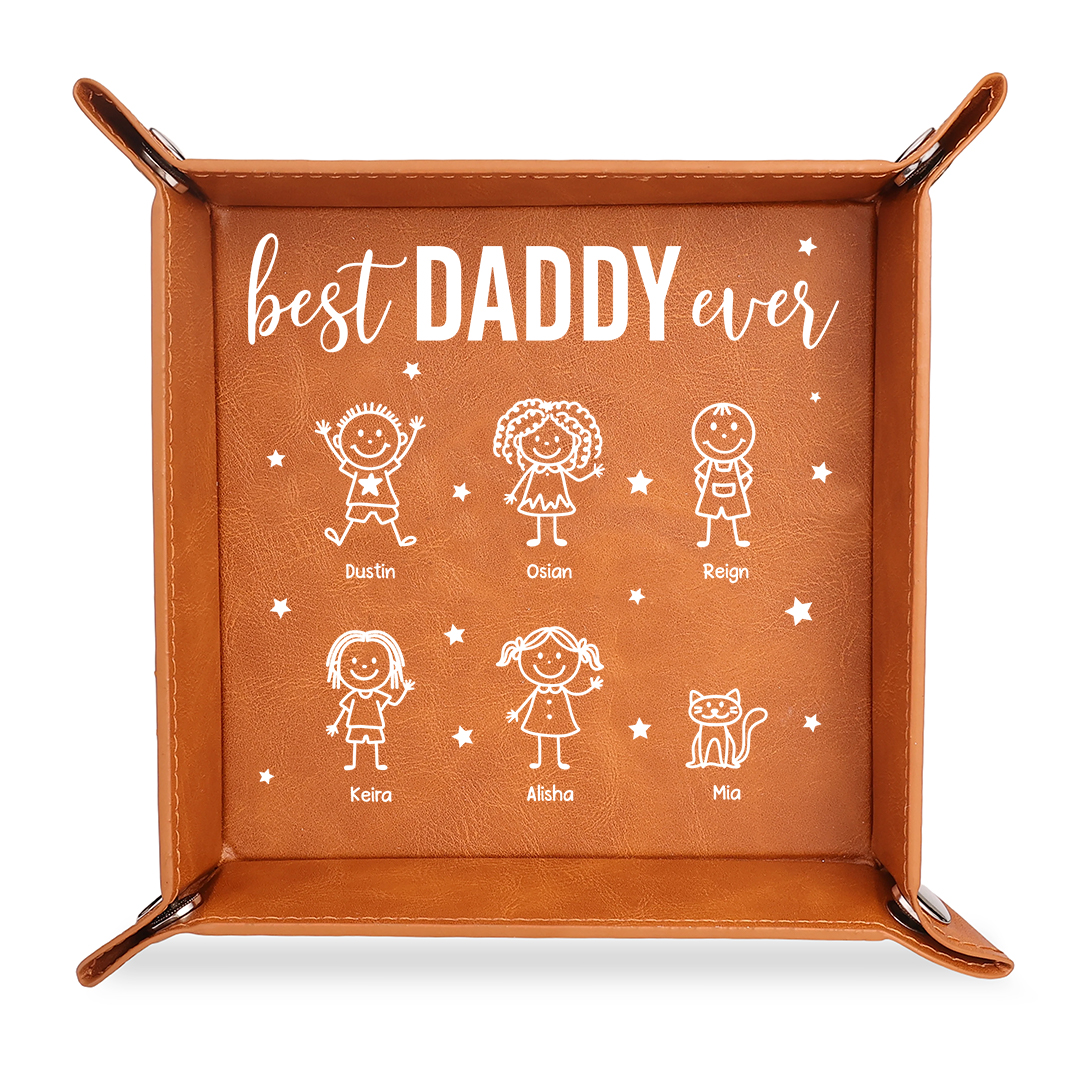 Personalized Leather Valet Tray Customized With 1 To 10 Children’s Names For The World’s Best Dad/Grandpa