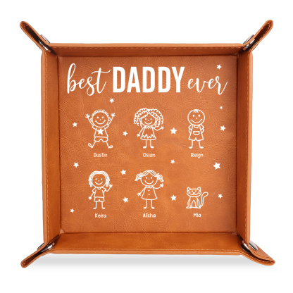 Personalized Leather Valet Tray Customized With 1 To 10 Children’s Names For The World’s Best Dad/Grandpa