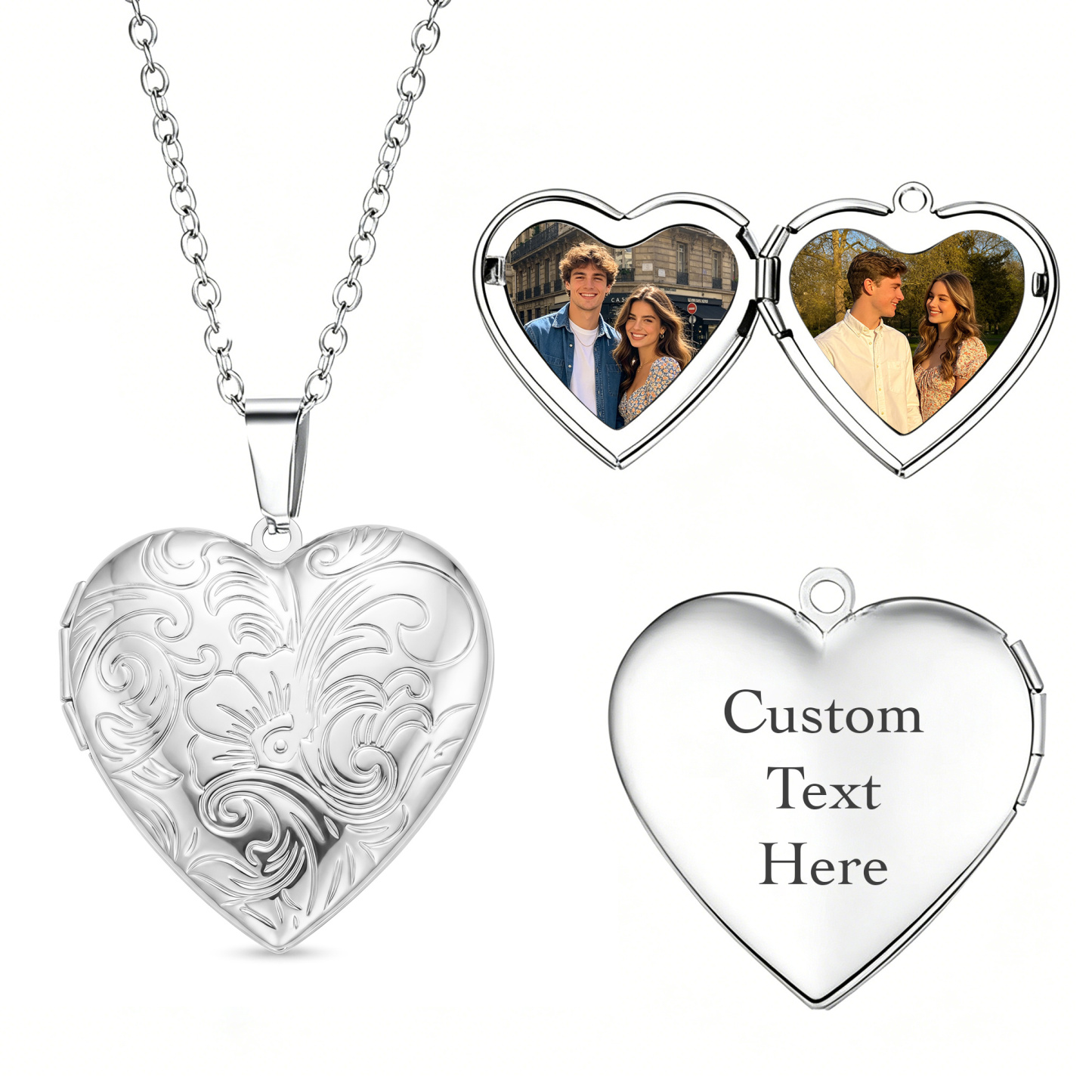 Personalized Heart Locket Necklace Custom with Photo and Text, a Romantic Birthday or Valentine’s Day Gift for Women or Men | Jessemade