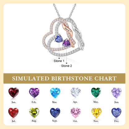 Personalized Heart-to-Heart Birthstone Necklace with Names – Custom Diamond Pendant Gift | Jessemade