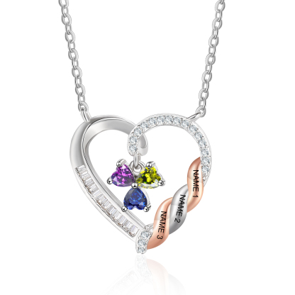 Personalized 2-4 Birthstones Heart Necklace
