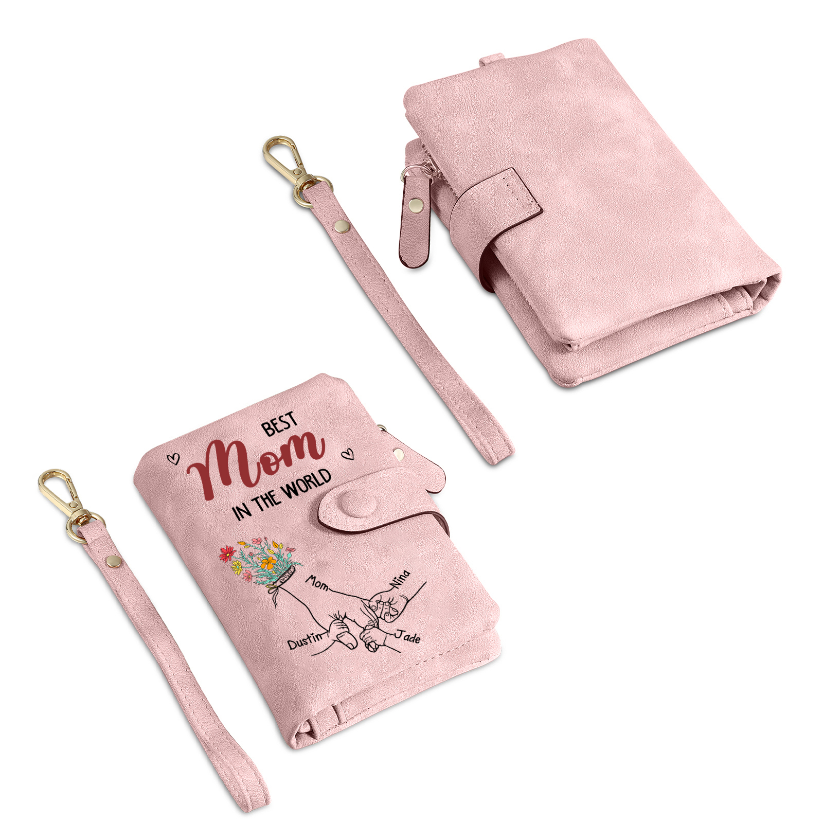 Personalized Pink Wristlet Purse Wallet for Mom or Grandma