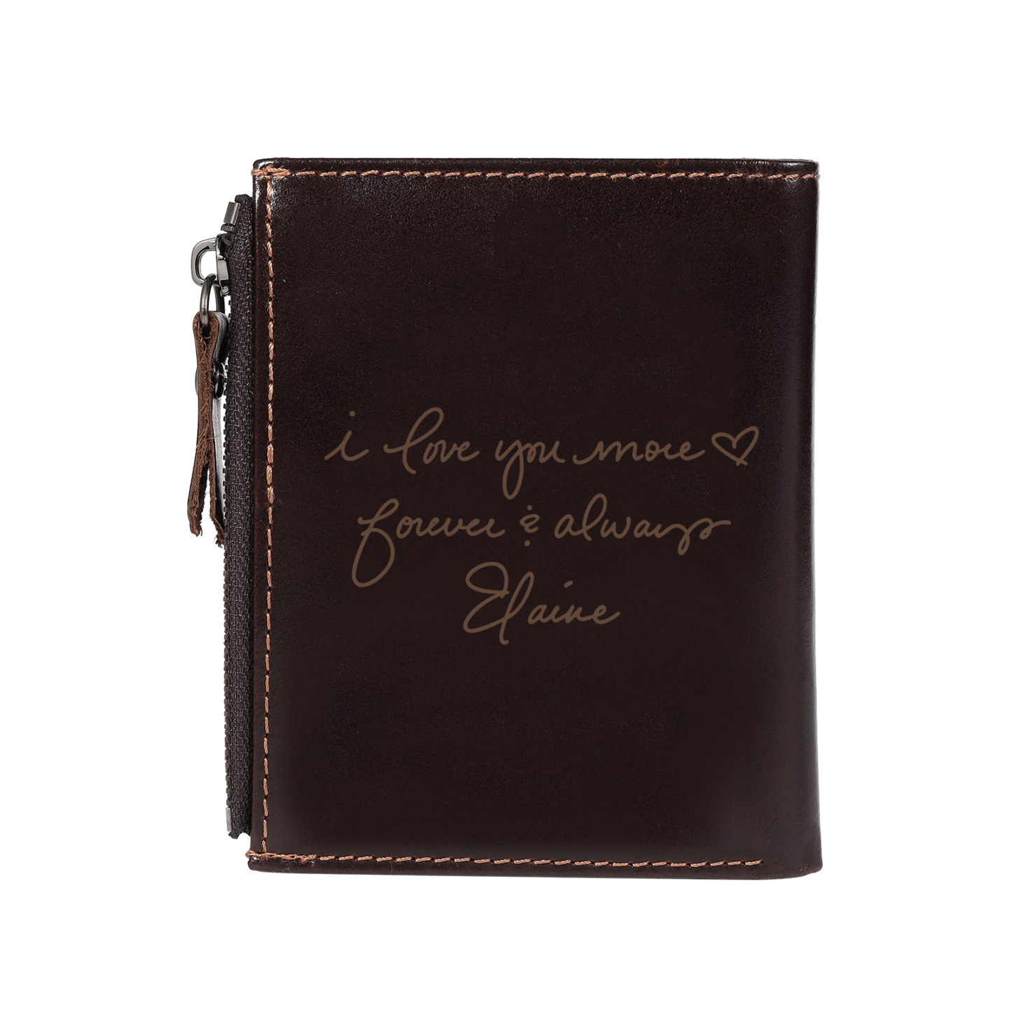 Personalized Leather RFID Bifold Wallet with Zipper for Men