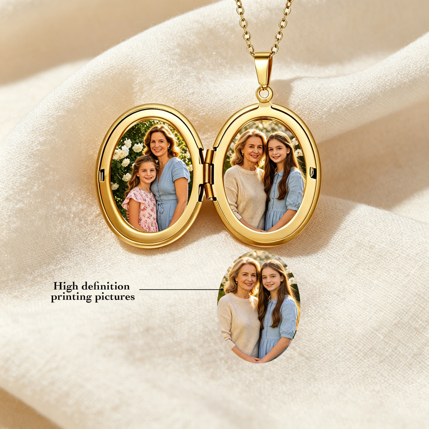 Personalized Locket Necklace Custom with Photo & Text NFC for Women