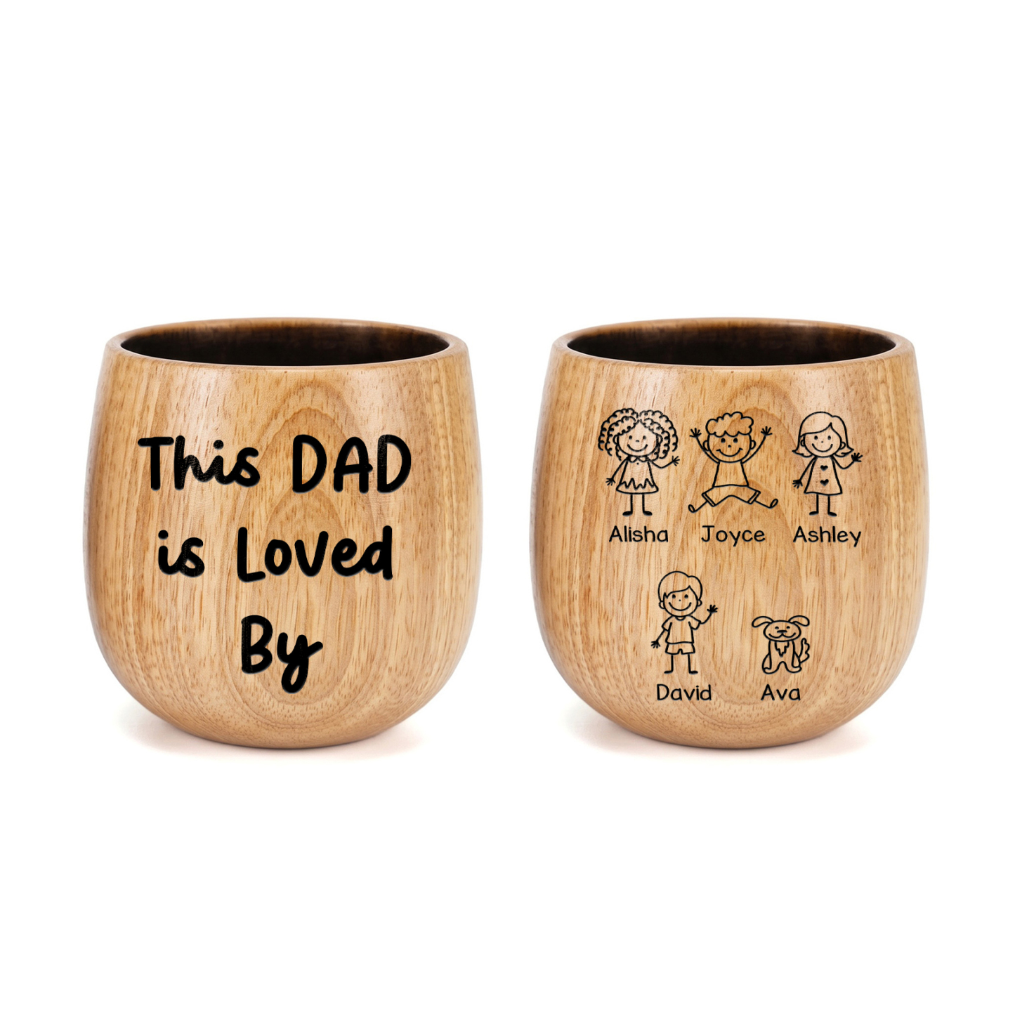 Personalized Wooden Whiskey Tumbler Engraved Mug Customized with 1-8 Kids Names