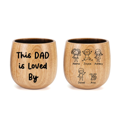 Personalized Wooden Whiskey Tumbler Engraved Mug Customized with 1-8 Kids Names