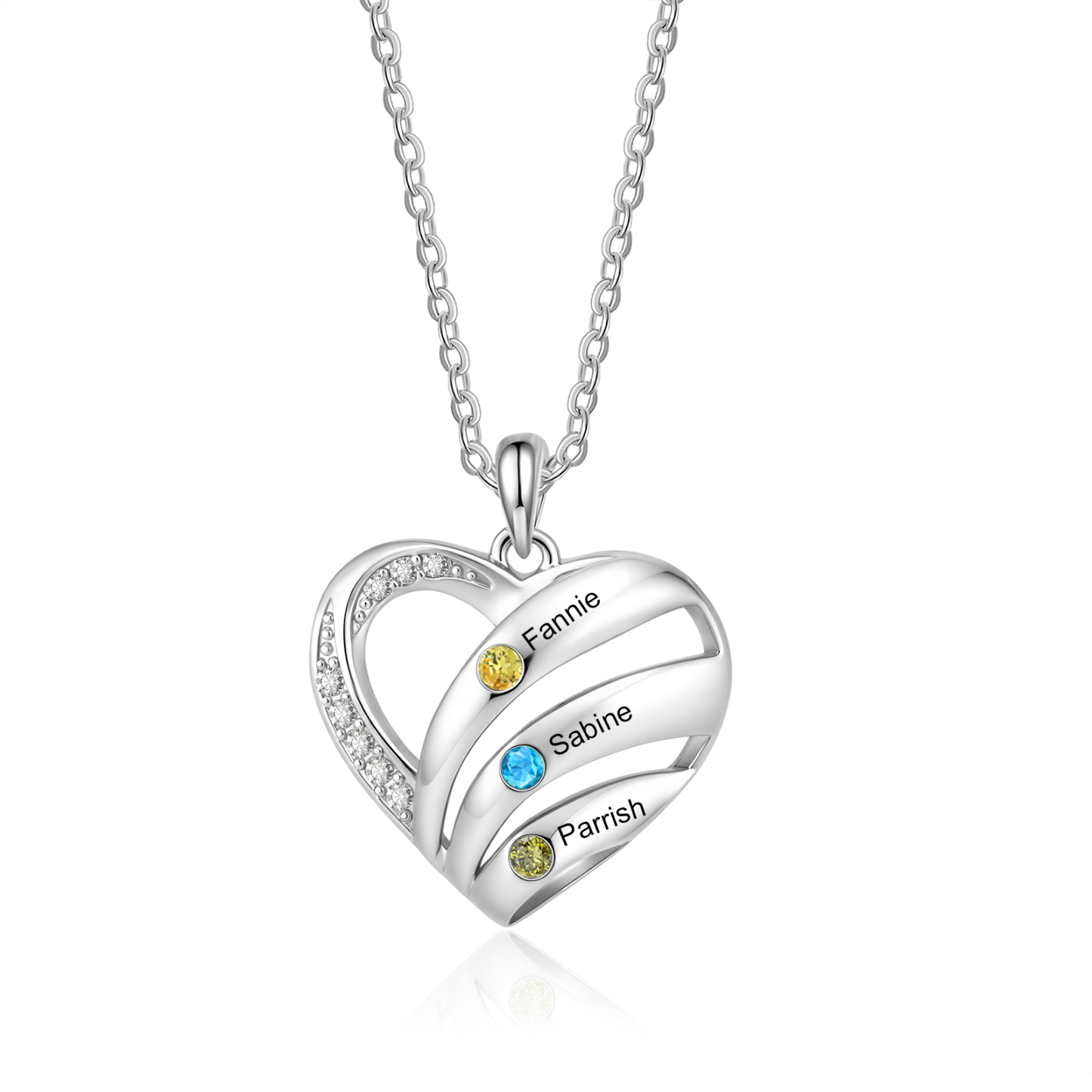 Personalized Heart Necklace with Birthstones Customized with 3–5 Names and Stones – Mother’s Day and Anniversary Gift for Mom, Grandma, Wife | Jessemade