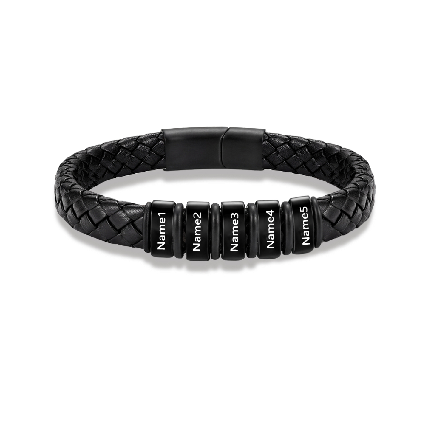 Personalized Leather Braided Bracelet Custom with 2-6 Name Beads