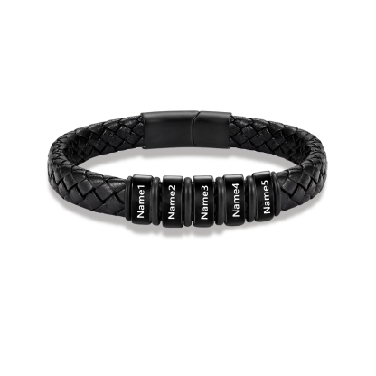 Personalized Leather Braided Bracelet Custom with 2-6 Name Beads