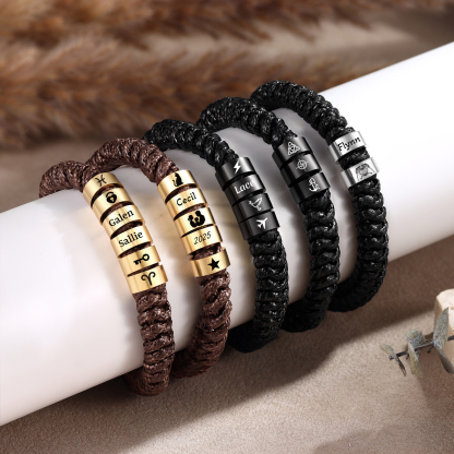 Personalized Braided Rope Bracelet Adjustable Customized with 2-6 Names Beads