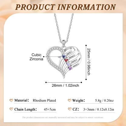 Personalized Heart Necklace with Birthstones Custom with 2–4 Family Names