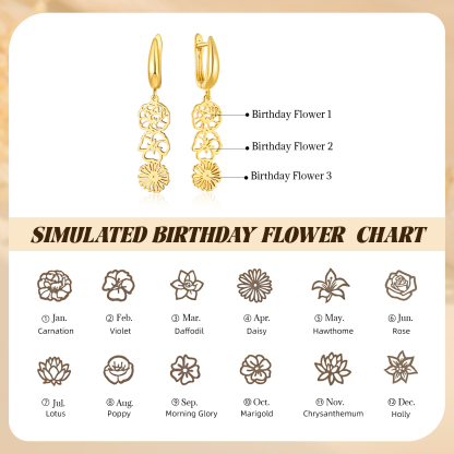 Personalized Birth Flower Earring Floral Dangle Earrings