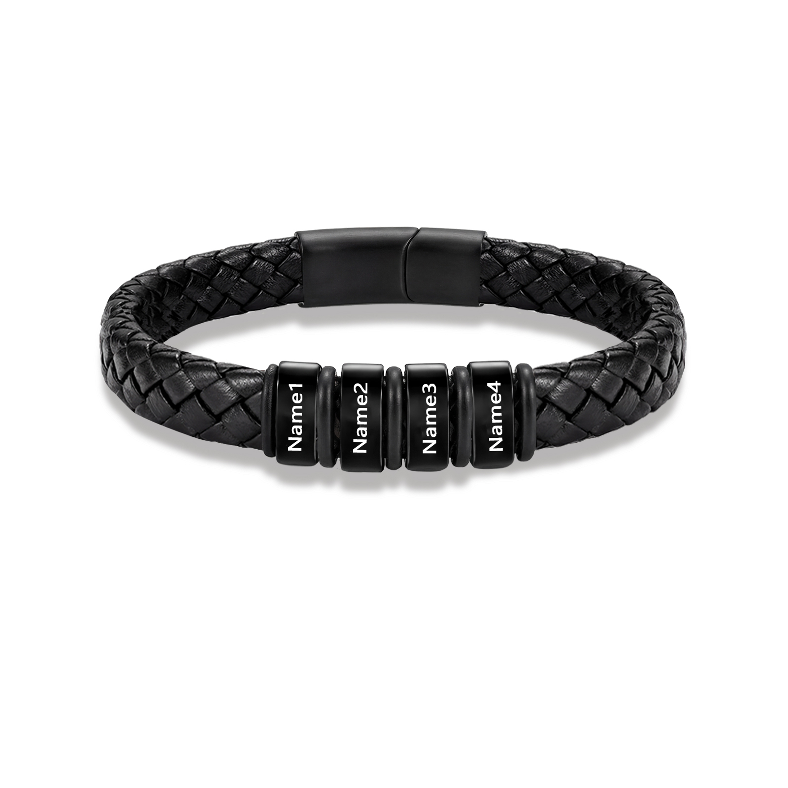 Personalized Leather Braided Bracelet Custom with 2-6 Name Beads