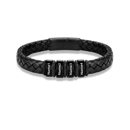 Personalized Leather Braided Bracelet Custom with 2-6 Name Beads