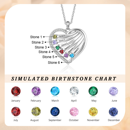 Personalized Heart Name Necklace Custom With Birthstones Engraved 4–6 Children’s Names
