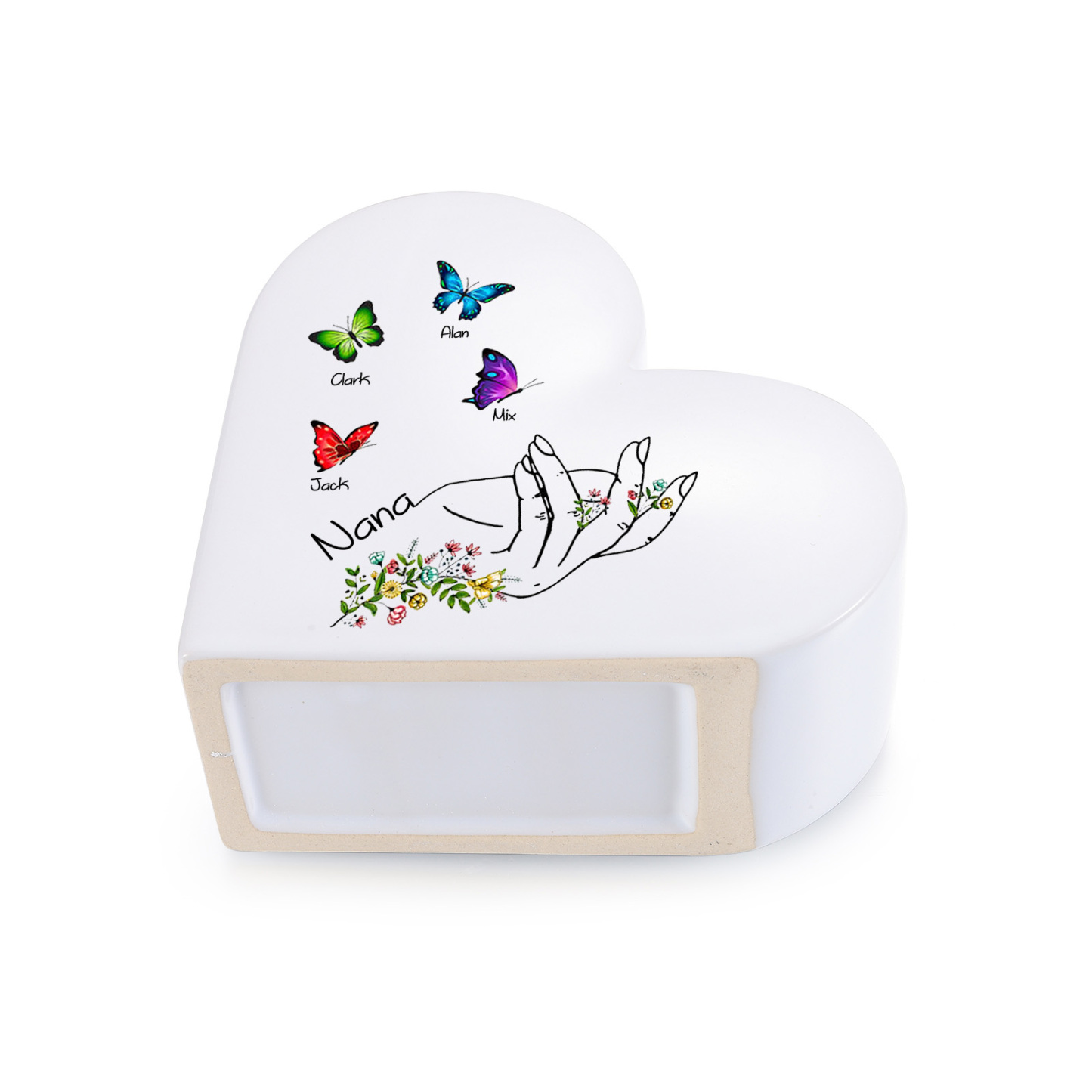 Personalized Ceramic Heart Vase Custom with 2–8 Names and Butterfly